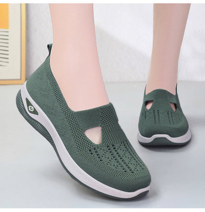 Women’s Slip-On Sneakers – Breathable Knit – Cushioned Sole – Low-Cut Casual Fit