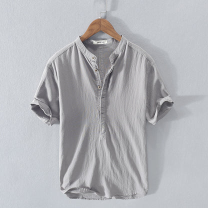 Men’s Casual Shirt - Mandarin Collar - Short Sleeve Relaxed Fit