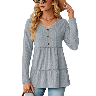 Women's casual solid color V-neck top