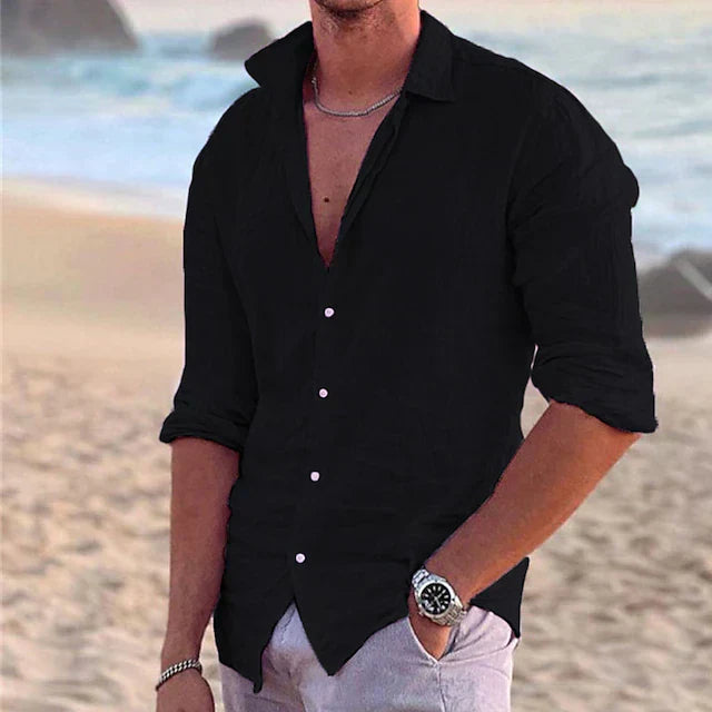 Men’s Button-Up Shirt – Relaxed Fit – Long Sleeve – Natural Fibers – Casual Wear