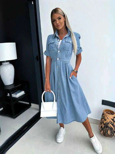 Trendy Denim Dress | Stylish Elegant Design | Versatile Cotton Outfit