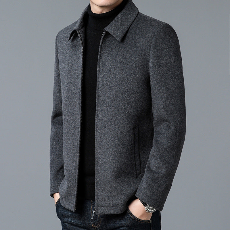 Men’s Jacket – Wool Blend – Tailored Fit – Hip Length – Zipper Closure – Minimalist Design