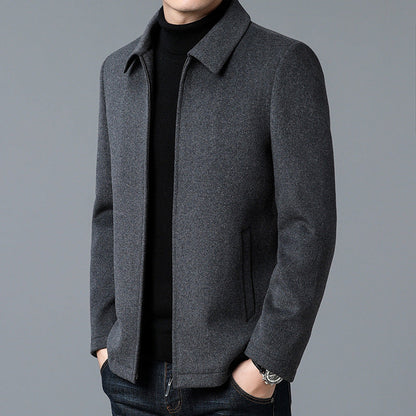 Men’s Jacket – Wool Blend – Tailored Fit – Hip Length – Zipper Closure – Minimalist Design