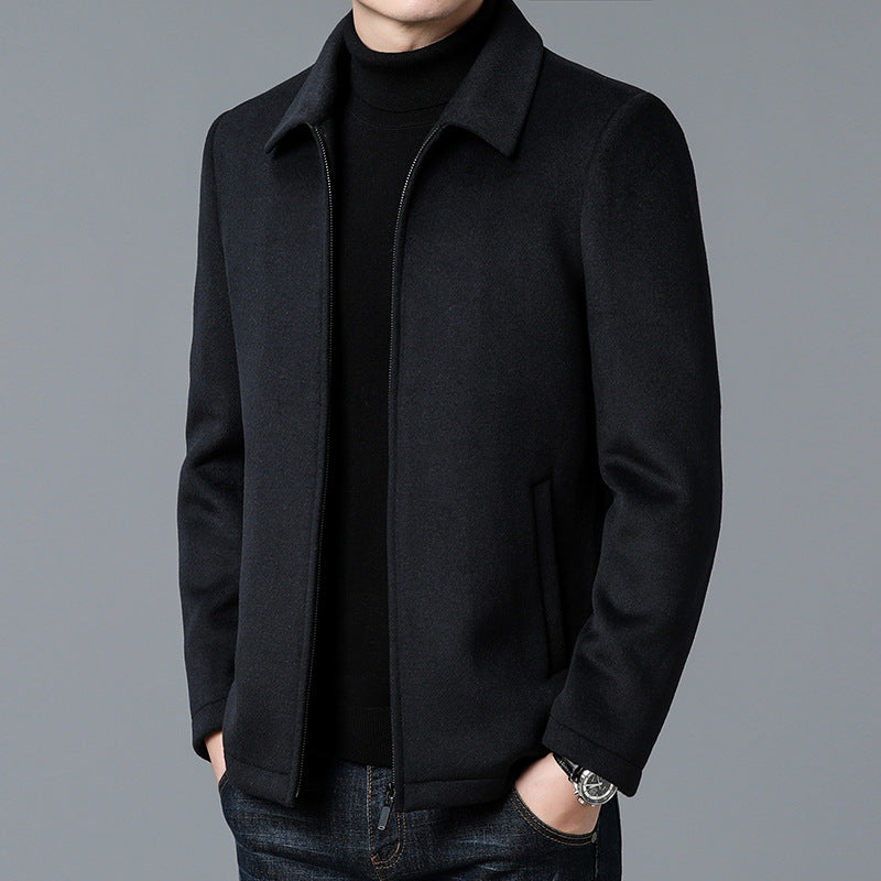 Men’s Jacket – Wool Blend – Tailored Fit – Hip Length – Zipper Closure – Minimalist Design