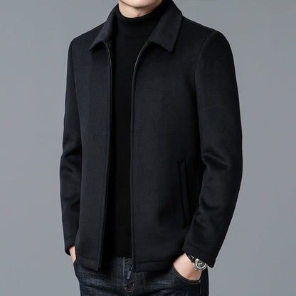 Men’s Jacket – Wool Blend – Tailored Fit – Hip Length – Zipper Closure – Minimalist Design