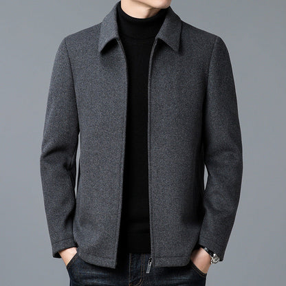 Men’s Jacket – Wool Blend – Tailored Fit – Hip Length – Zipper Closure – Minimalist Design