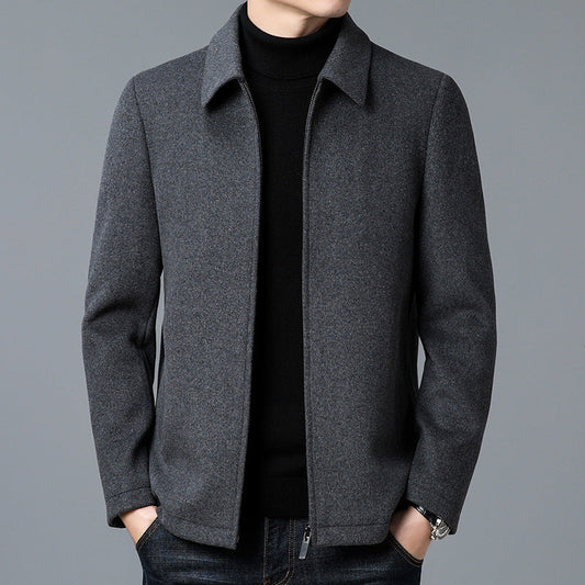 Men’s Jacket – Wool Blend – Tailored Fit – Hip Length – Zipper Closure – Minimalist Design