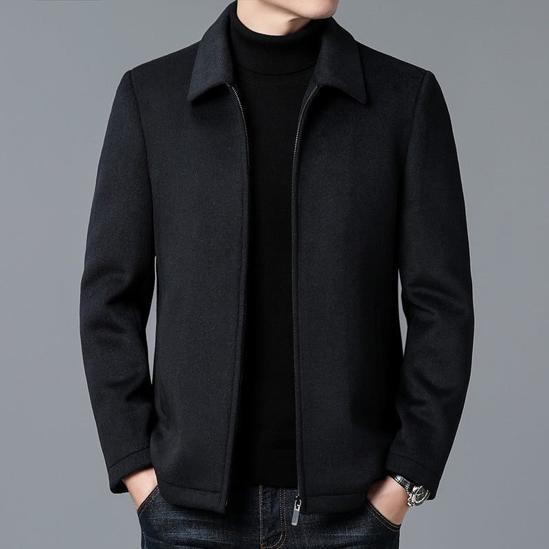 Men’s Jacket – Wool Blend – Tailored Fit – Hip Length – Zipper Closure – Minimalist Design