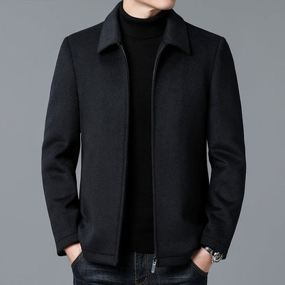 Men’s Jacket – Wool Blend – Tailored Fit – Hip Length – Zipper Closure – Minimalist Design