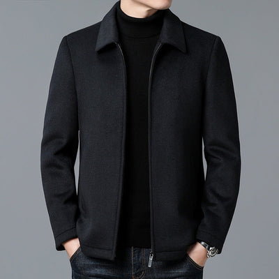 Men’s Jacket – Wool Blend – Tailored Fit – Hip Length – Zipper Closure – Minimalist Design