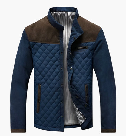 Men’s Quilted Jacket – Regular Fit –  Suede Trim – Stand Collar
