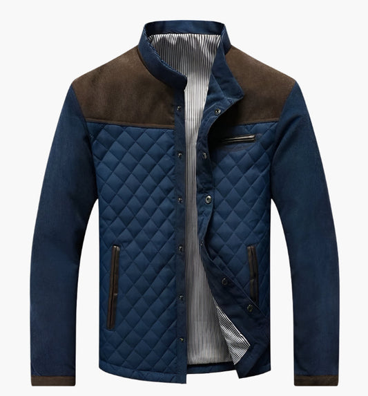 Men’s Quilted Jacket – Regular Fit –  Suede Trim – Stand Collar