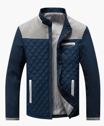 Men’s Quilted Jacket – Regular Fit –  Suede Trim – Stand Collar