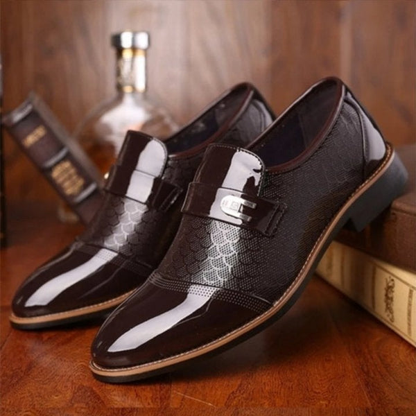 Men’s Dress Shoes – Double Monk Strap – Glossy Patent Look – Textured Detail