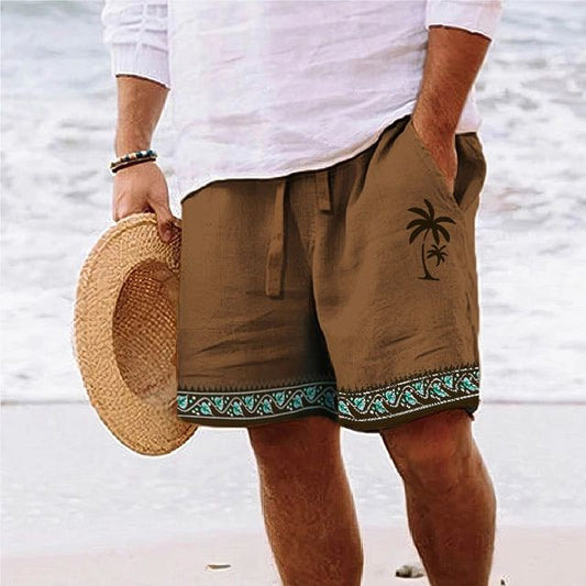 Men’s Beach Shorts – Relaxed Fit – Graphic Palm Print – Breathable Blend – Knee Length