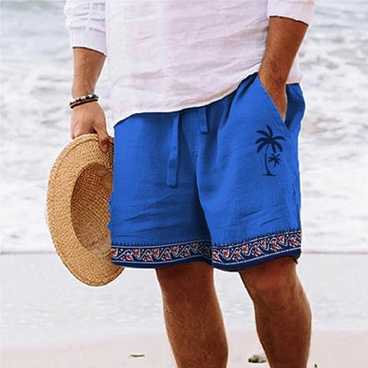 Men’s Beach Shorts – Relaxed Fit – Graphic Palm Print – Breathable Blend – Knee Length