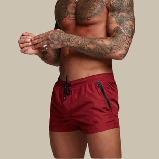 Men’s Swim Trunks – Slim Fit – Quick-Dry Breathable Blend – Elastic Waist – Zip Pockets