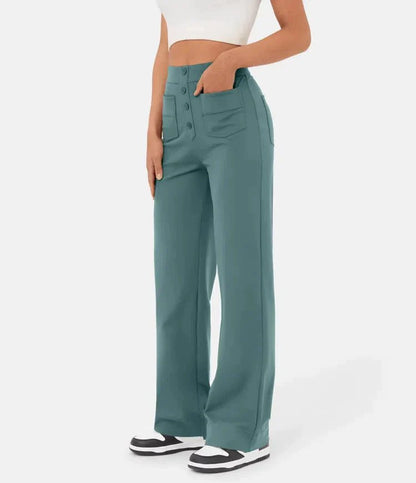 High waisted casual trousers with buttons for women