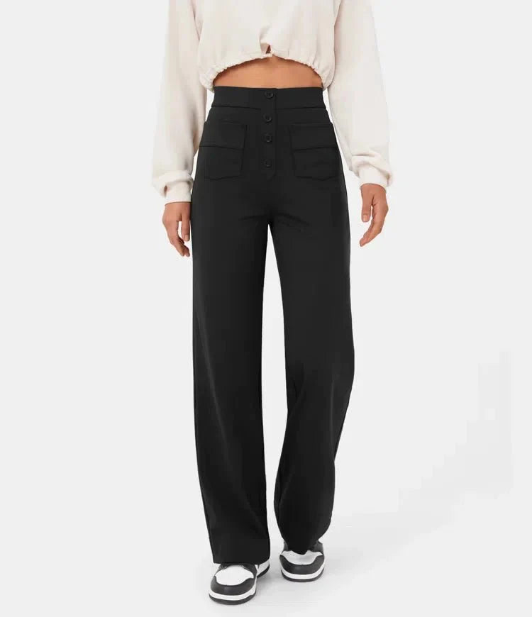 High waisted casual trousers with buttons for women