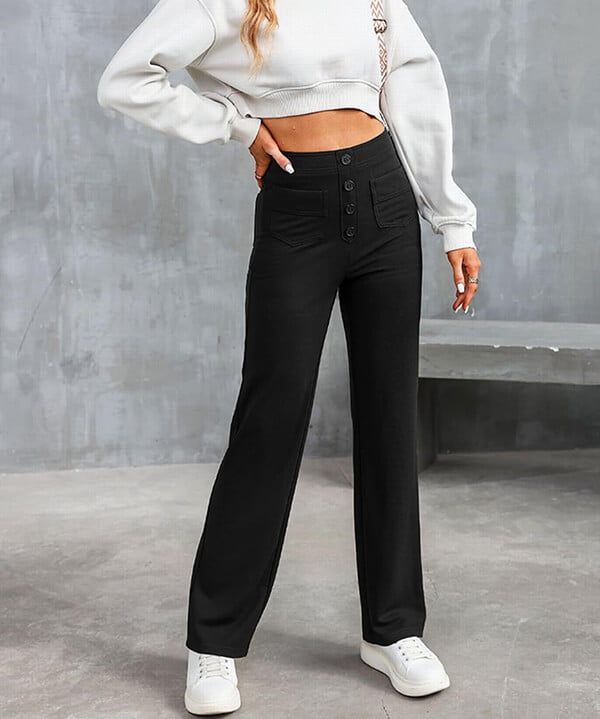 High waisted casual trousers with buttons for women