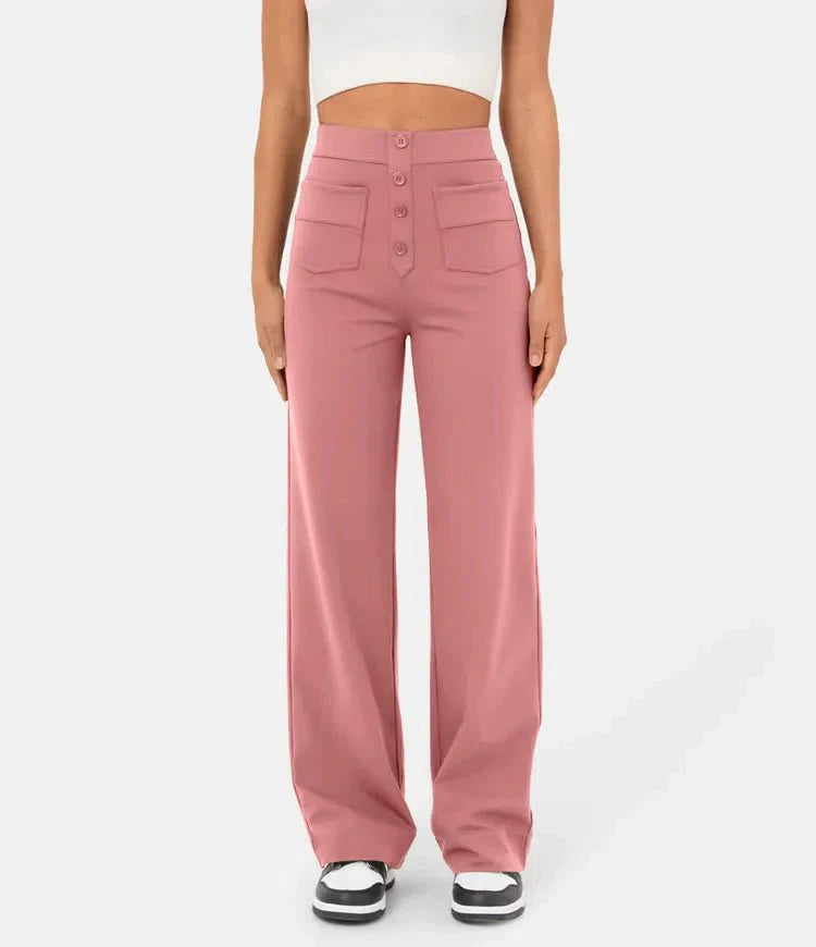 High waisted casual trousers with buttons for women