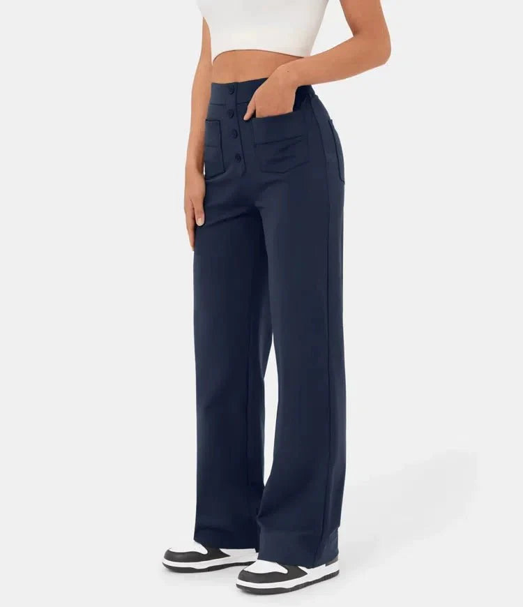 High waisted casual trousers with buttons for women