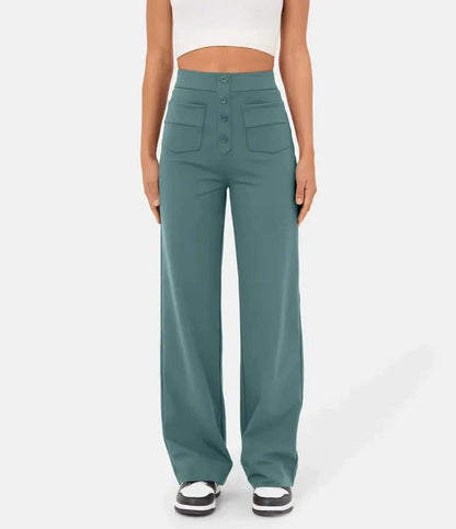 High waisted casual trousers with buttons for women