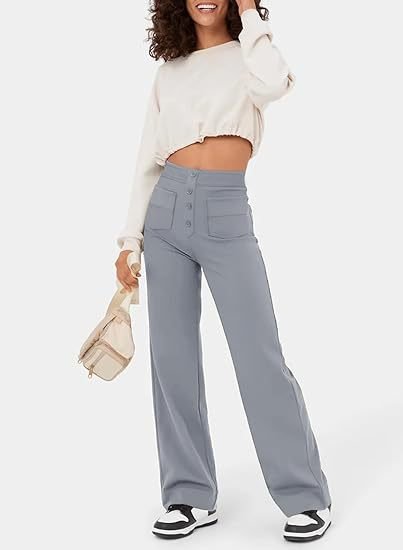 High waisted casual trousers with buttons for women