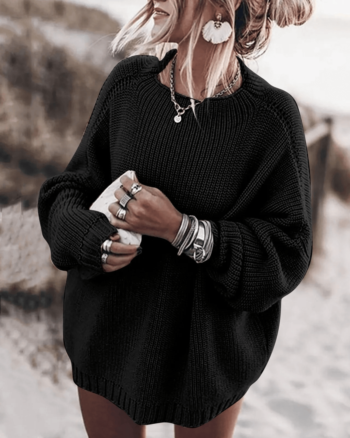 Women's oversized round neck warm sweater