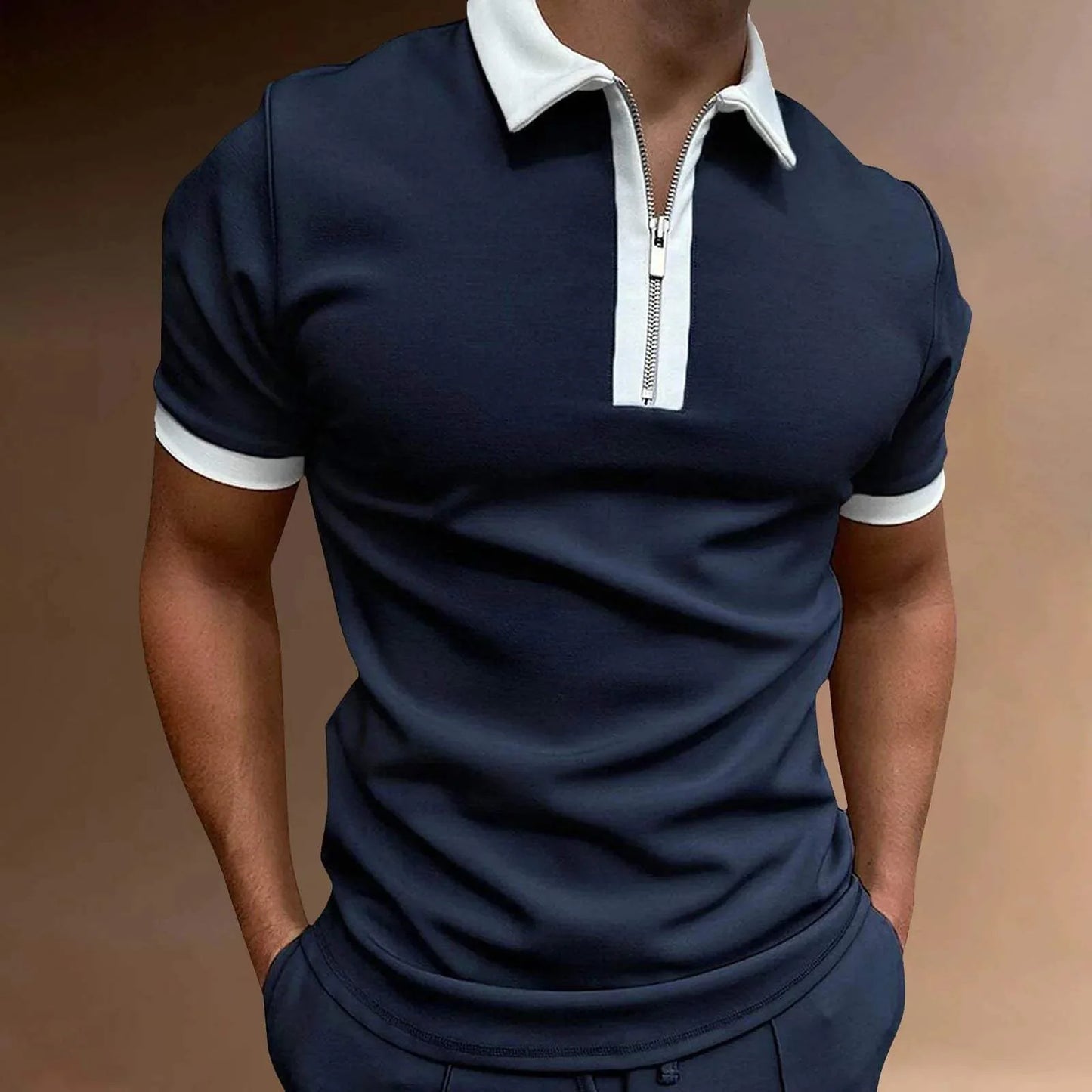 Men’s Polo Shirt - Zip-Up Collar - Stretch Fabric - Short Sleeve Smart Casual