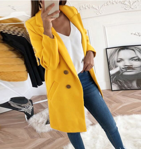 Women's double breasted wool coat with lapel collar