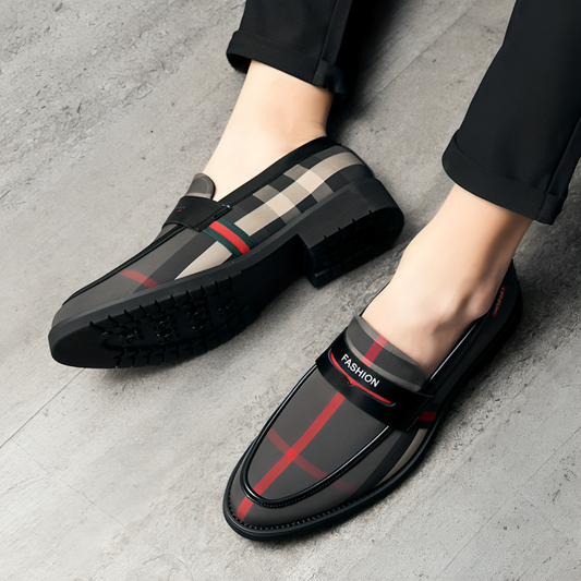 Men's Leather Loafers – Classic Fit – Slip-On Dress Shoe – Fashion Vamp Detail