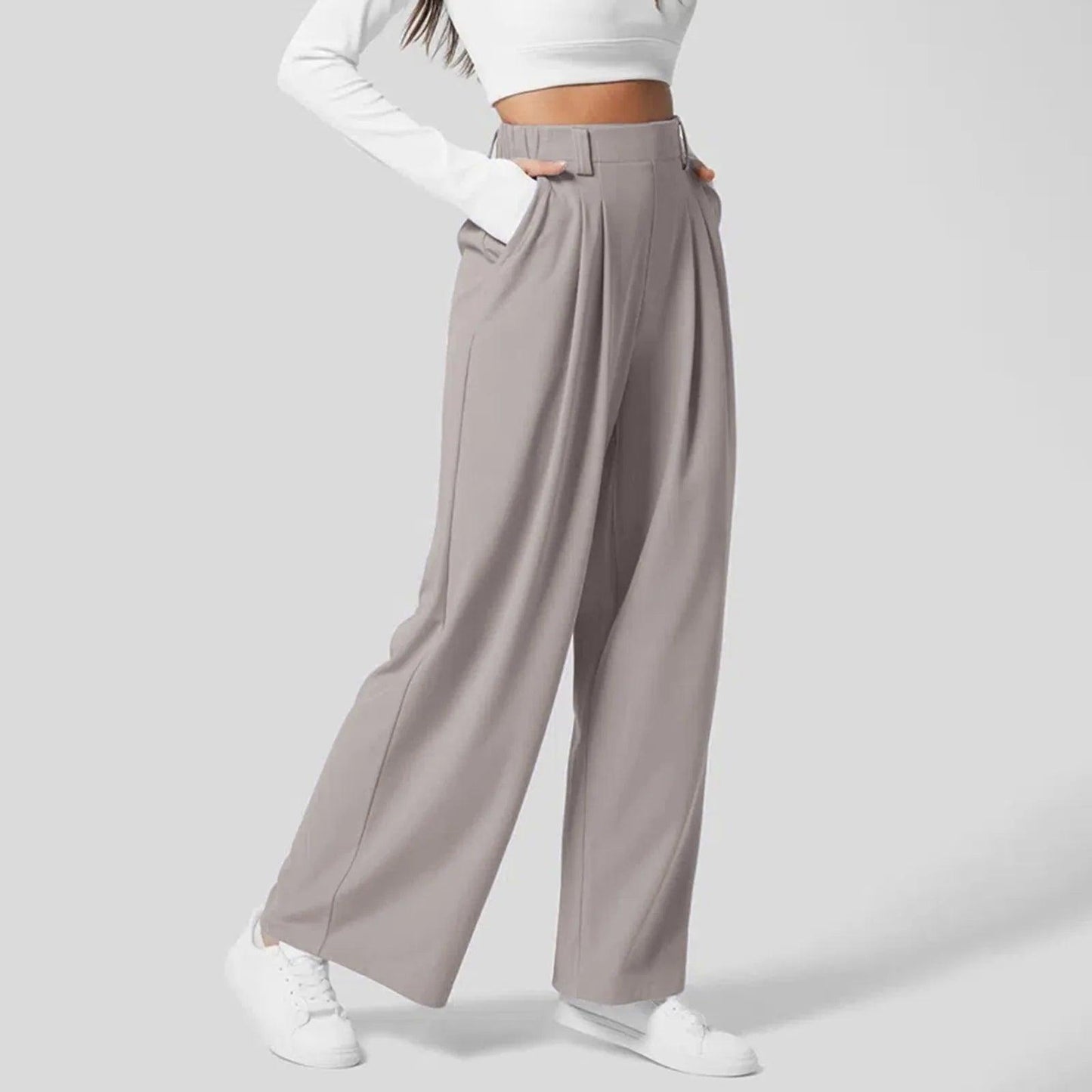 Women's Wide-Leg Trousers - High-Waisted - Pleated Front - Elegant & Flattering Fit