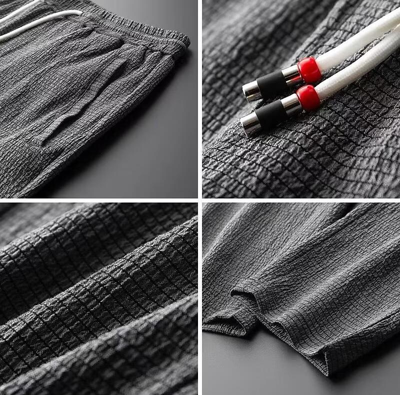 Men’s Loungewear Set – Cotton Linen Blend – V-Neck Long Sleeve Top & Drawstring Trousers