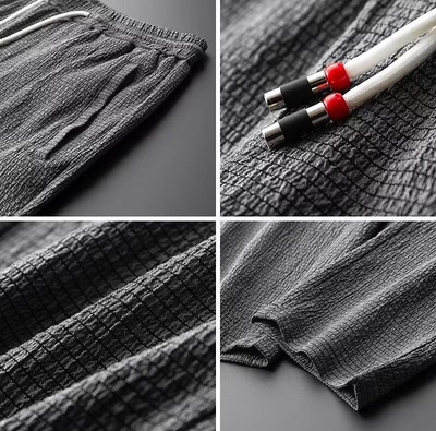 Men’s Loungewear Set – Cotton Linen Blend – V-Neck Long Sleeve Top & Drawstring Trousers