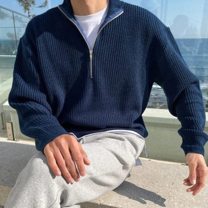 Men’s Half Zip Sweater – Ribbed Texture – Relaxed Fit – Casual Layer