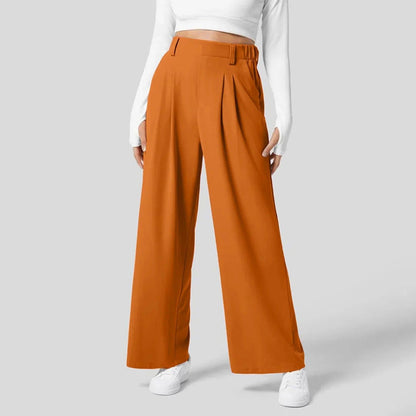 Women's Wide-Leg Trousers - High-Waisted - Pleated Front - Elegant & Flattering Fit