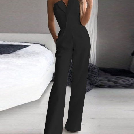 Women's Jumpsuit - Strapless Off-Shoulder - Wide-Leg Elegant Formal Wear - With Pockets
