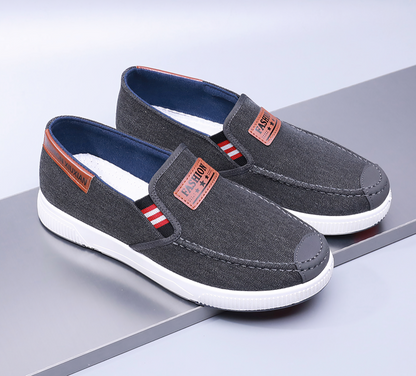 Men’s Suede Loafers – Slip-On Design – Casual Fit – Elastic Sides – Decorative Patch