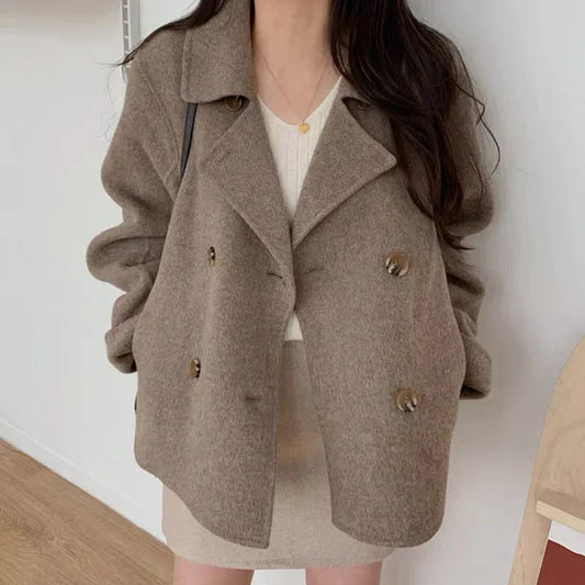 Women’s Coat – Oversized Fit – Soft Wool – Double-Breasted – Hip Length