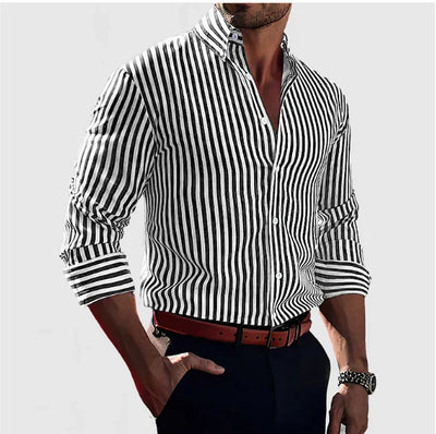 Men’s Button-Down Shirt – Slim Fit – Striped – Long Sleeve