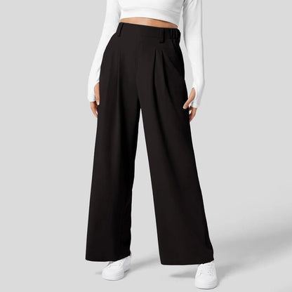 Women's Wide-Leg Trousers - High-Waisted - Pleated Front - Elegant & Flattering Fit