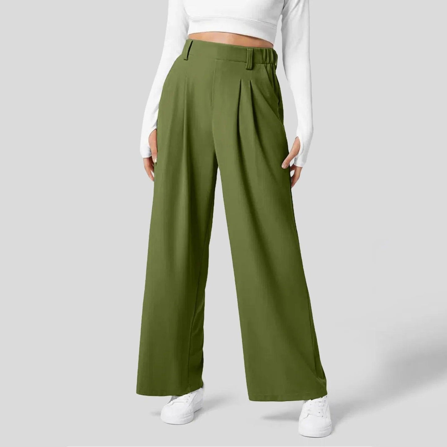 Women's Wide-Leg Trousers - High-Waisted - Pleated Front - Elegant & Flattering Fit