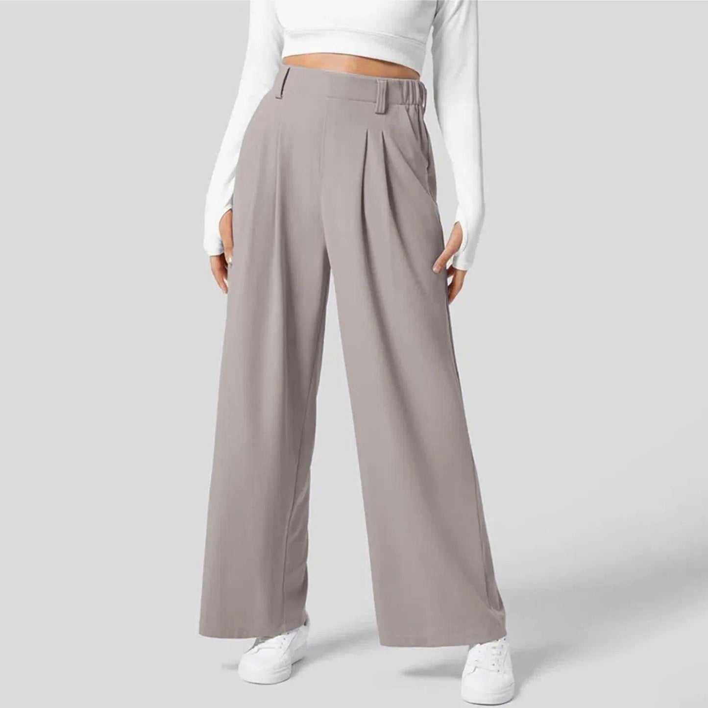 Women's Wide-Leg Trousers - High-Waisted - Pleated Front - Elegant & Flattering Fit