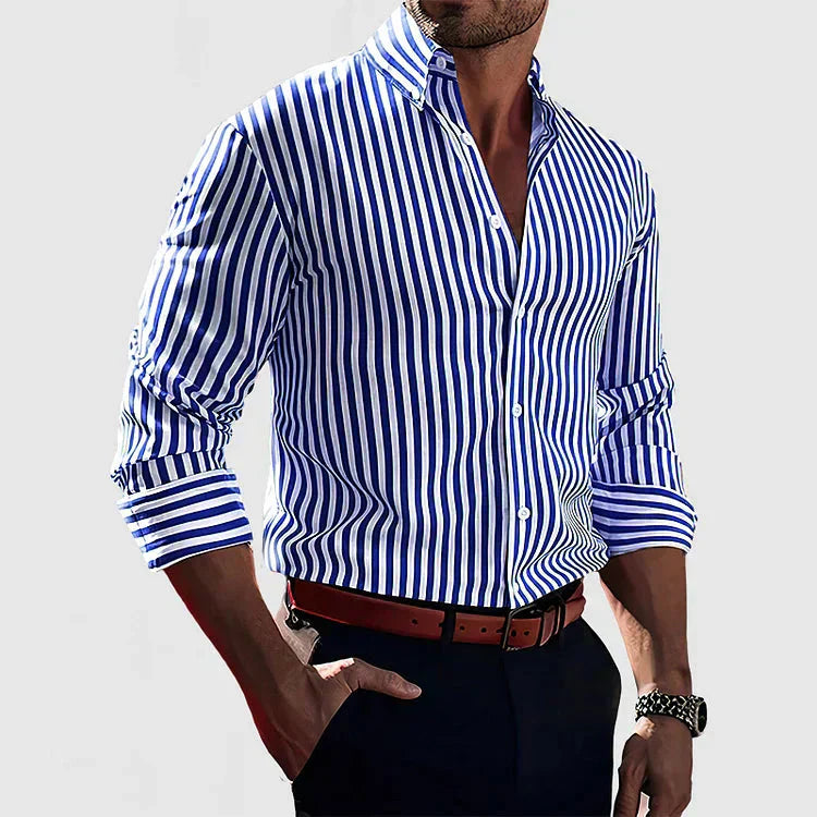 Men’s Button-Down Shirt – Slim Fit – Striped – Long Sleeve