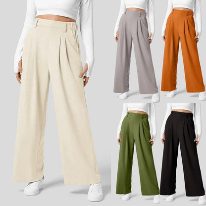 Women's Wide-Leg Trousers - High-Waisted - Pleated Front - Elegant & Flattering Fit