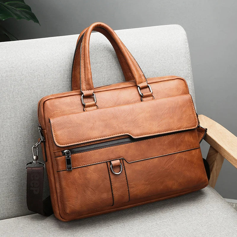 Men’s Shoulder Bag – Smooth Leather – Structured Design – Dual Carry – Office Ready