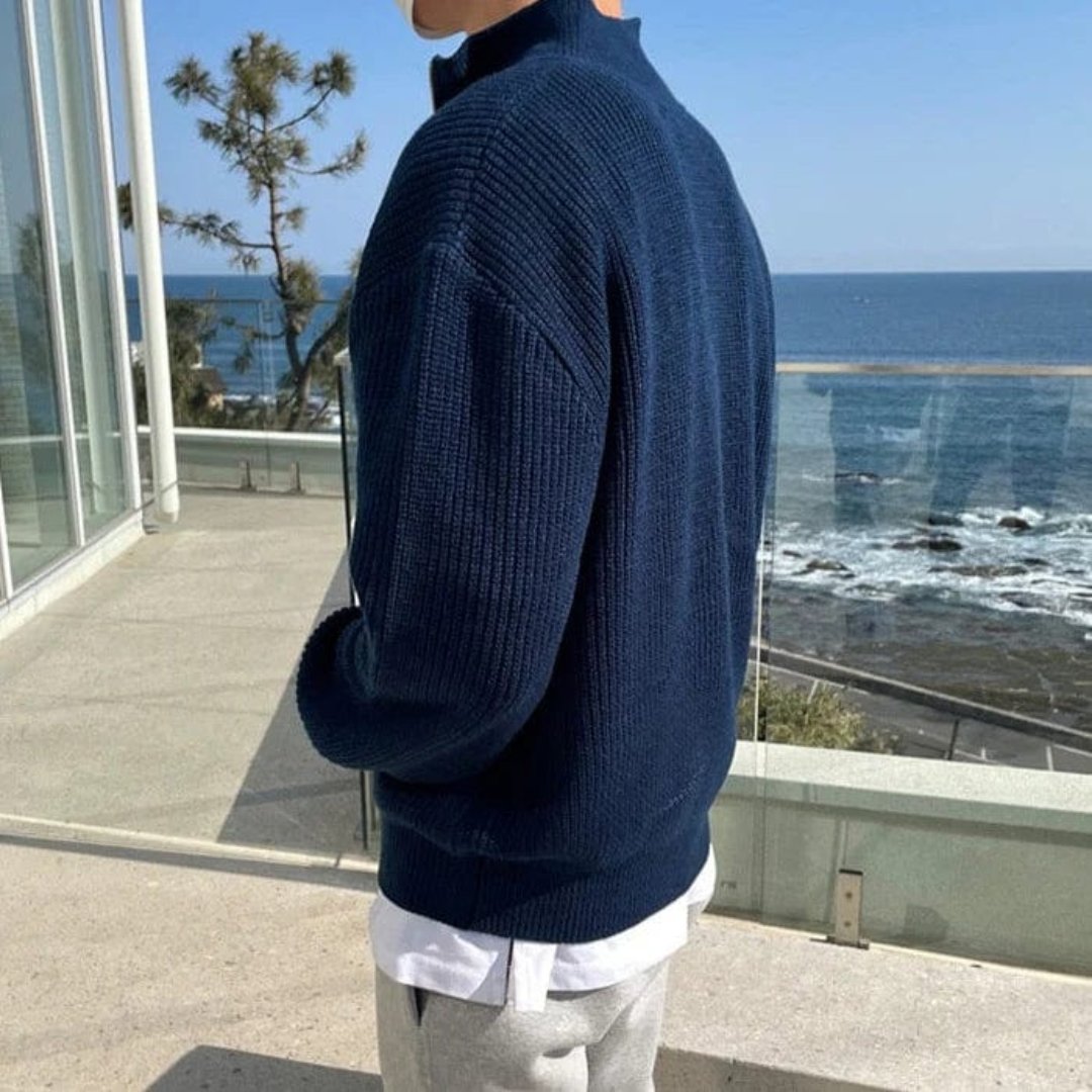 Men’s Half Zip Sweater – Ribbed Texture – Relaxed Fit – Casual Layer