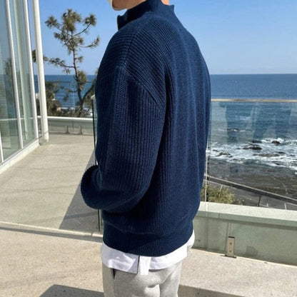 Men’s Half Zip Sweater – Ribbed Texture – Relaxed Fit – Casual Layer