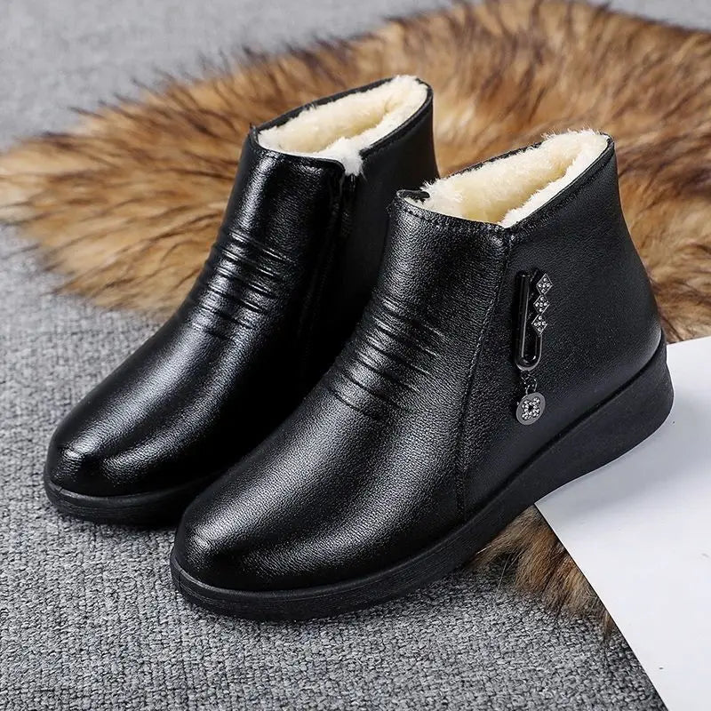 Women's Ankle Boots - Side Zip - Plush Lining - Stylish Metallic Detail - Casual Wear